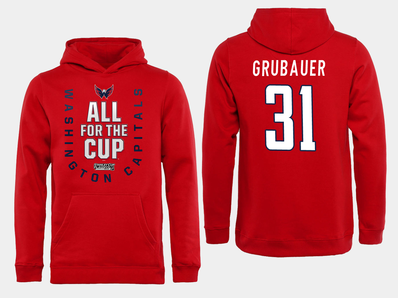 Men NHL Washington Capitals 31 grubauer Red All for the Cup Hoodie
